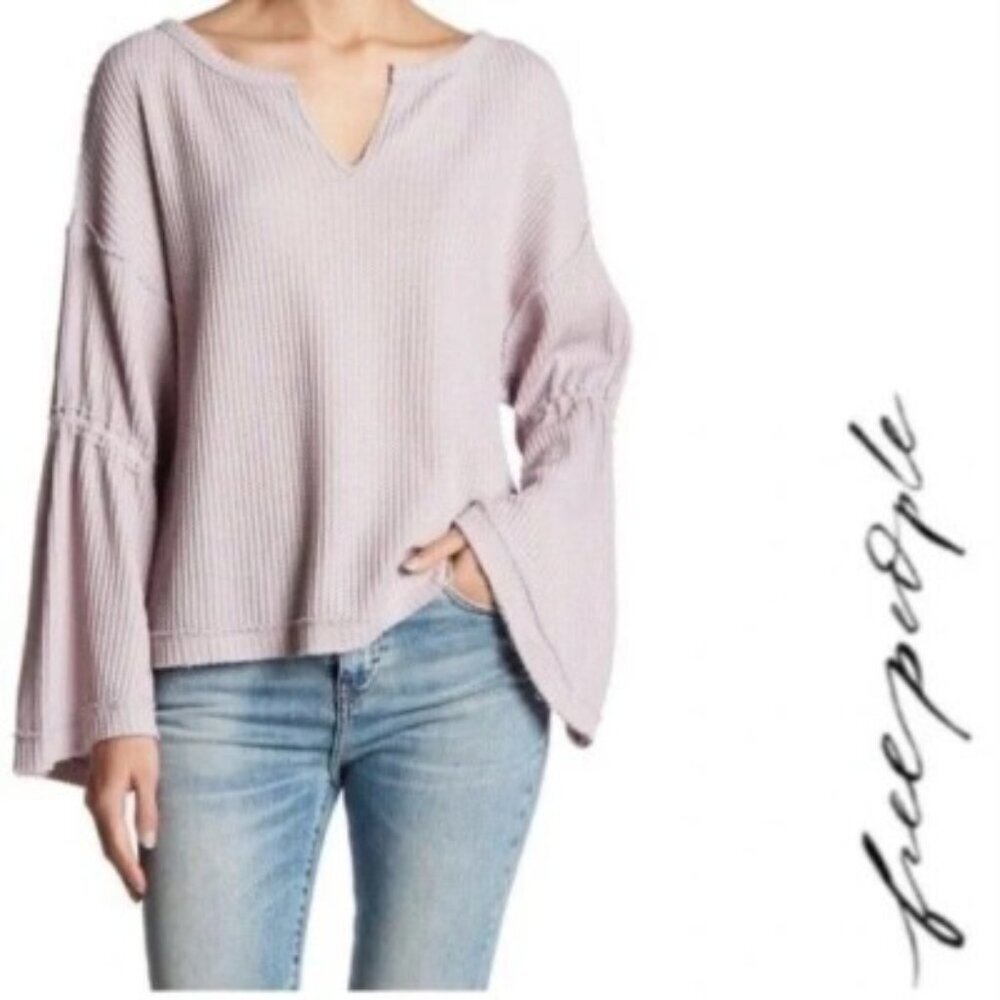 Free People We The Free‎ Light Purple Waffle Knit Dahlia Bell Sleeve Top